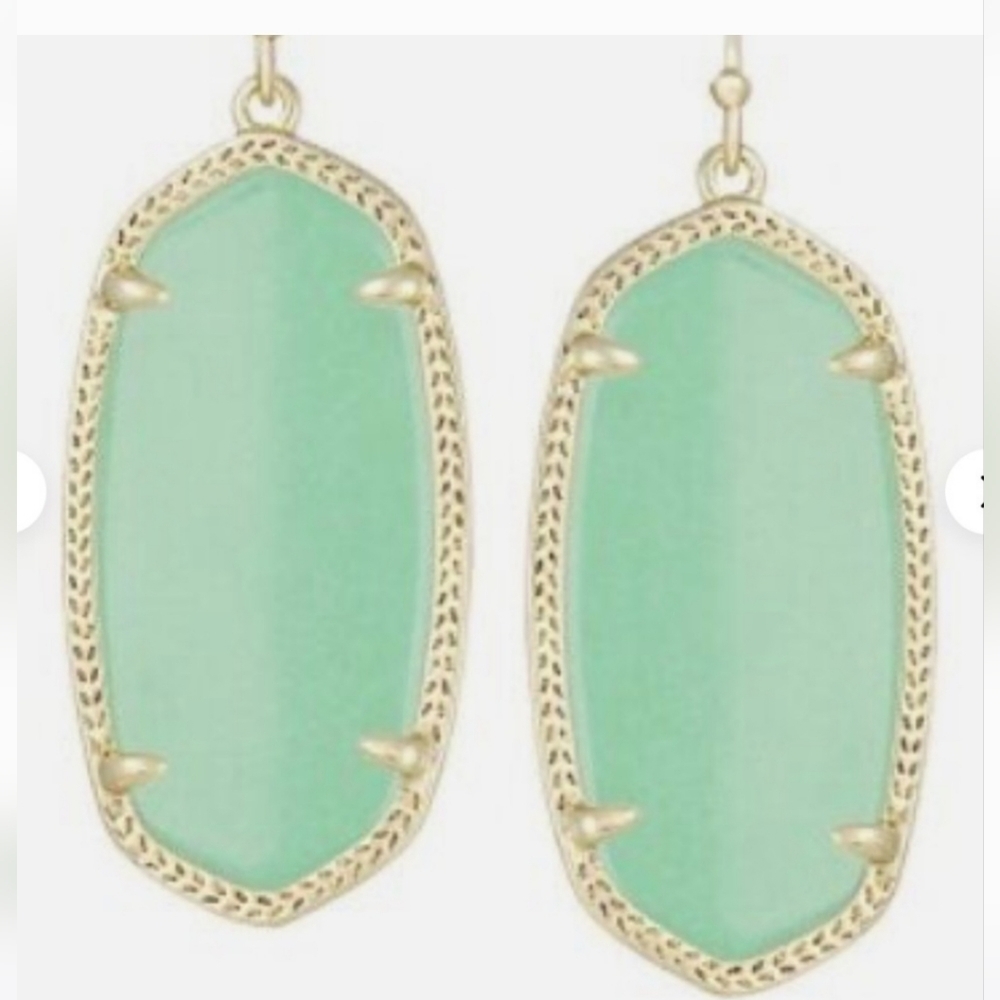 Kendra Scott Elle Chalcedony Green Gold Small Drop Earrings NWOT